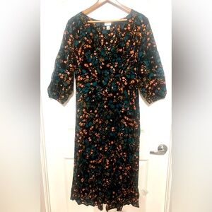 Ava & Viv Womens Maxi Dress Black Peasant Floral High Low Hem 3/4 Sleeve -Size X